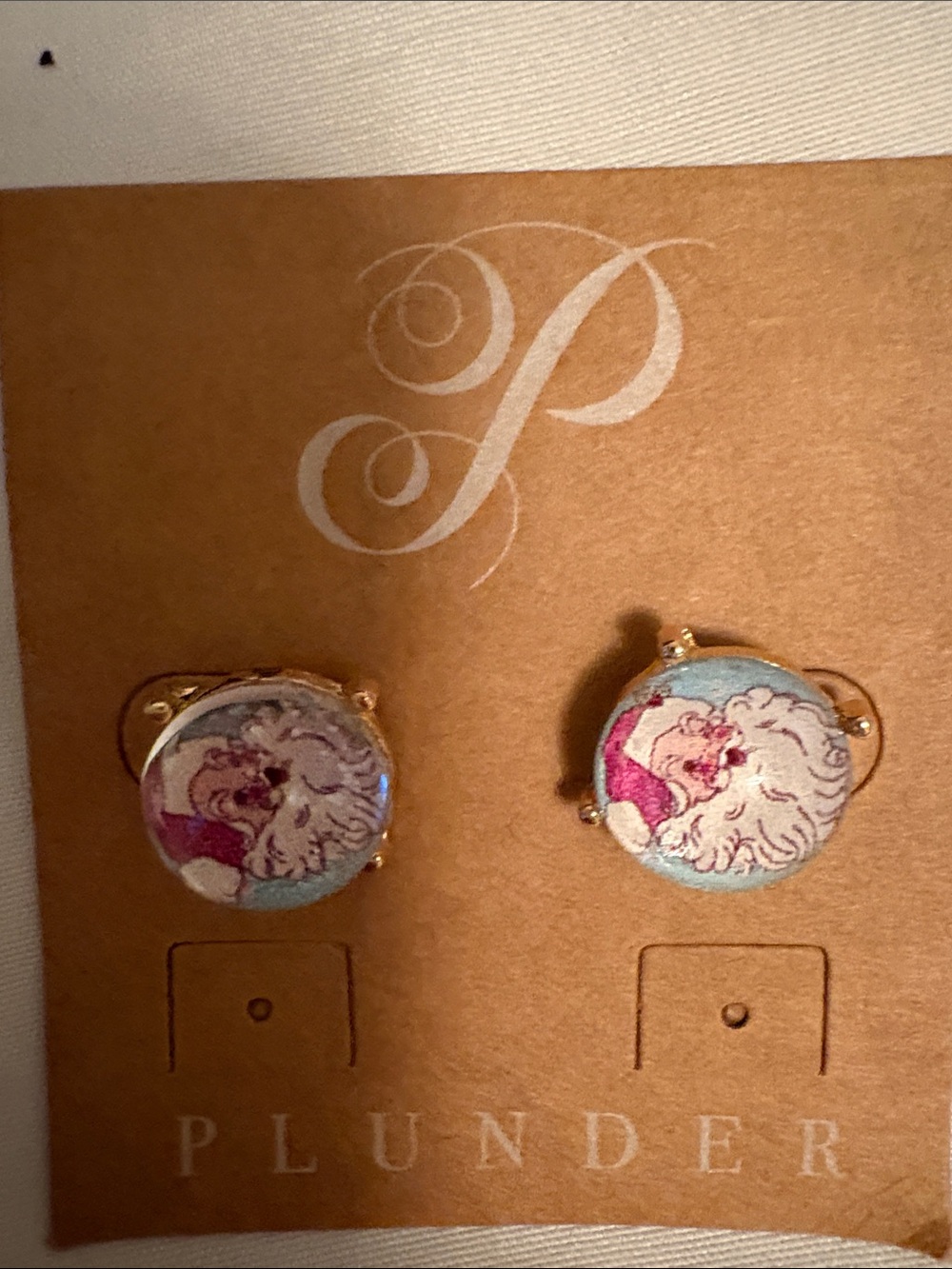 Plunder Silver Floral Round Stud Earrings with Santa Claus! - Picture 3 of 4